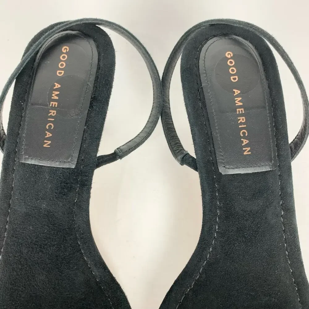 Good American Womens Standout Slingback Square Toe Heeled Sandals Black Size 8